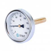 Термометр биметаллический аксиальный STOUT - 1/2" (D63 мм, шкала 0-160°C, с погружной гильзой 50 мм)